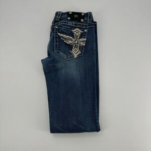 Authentic Miss Me Women's Boot Cut Jeans - Blue with Embroidered Pocket